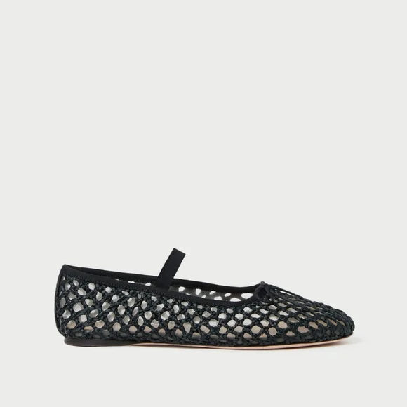 New! Loeffler Randall Leonie Black Crochet Woven Raffia Leather Ballet Flat - Picture 3 of 16